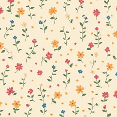 Blooming branch,seamless pattern small flower soft tone