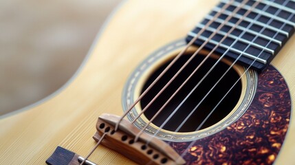 Fototapeta premium A detailed shot of a guitar resting on a table, perfect for use in music-related contexts