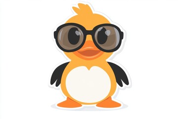 Obraz premium Cartoonish orange duck wearing large sunglasses with a playful expression.