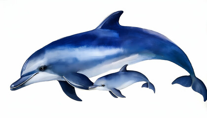 Obraz premium mother and baby animal Dolphin and Calf on a white background, watercolor illustration