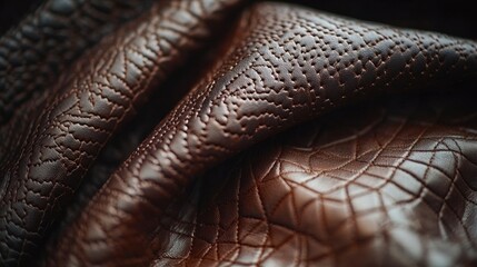 Brown Leather Texture Close-up Macro Photography of Embossed and Stitched Fabric, Leather Background,Texture Leather, Embossed