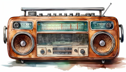 Fototapeta premium Retro Radio boombox music vintage isolated on white.
