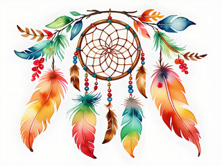 Santassack: Dreamcatcher Watercolors on White Background