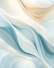 Abstract design with soft, flowing ripple patterns in pastel blue, beige, and white, featuring...