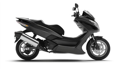 Obraz premium Black modern scooter on white background, side view