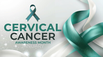 Cervical Cancer awareness month, teal color ribbon, cervical cancer concept background.