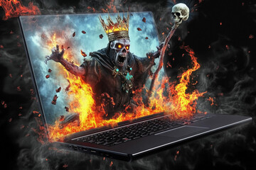 Naklejka premium Visual representation of digital art with a fierce skeleton king