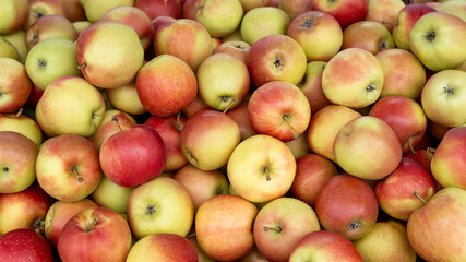 Lots of red apples, tasty autumn background, Numerous Baskets of Apples