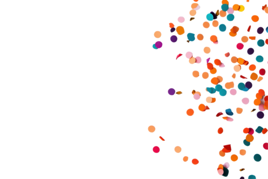 Colorful confetti abstract design with vibrant circles on a dark background, perfect for creativity. transparent background.