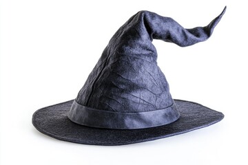A single black hat with a pointed brim on a white background, perfect for adding to any outfit or using as a prop