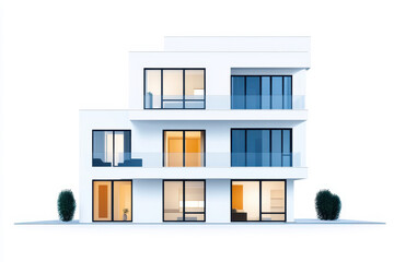 Modern building with large windows and a sleek design showcasing contemporary architecture. isolated on white background.