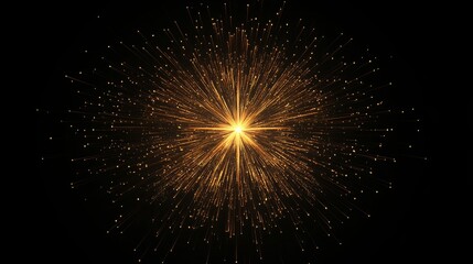 Fototapeta premium Golden firework explosion with radiating sparks on black background