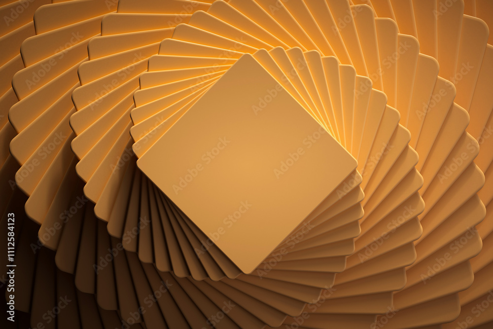 Fototapete 3D rendering with hoops in fancy dynamism. Simulating movement from top to bottom with marked light and shadows. 3D shapes with moving scale.