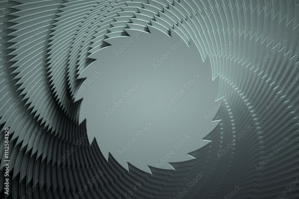 Fototapete 3D rendering with hoops in fancy dynamism. Simulating movement from top to bottom with marked light and shadows. 3D shapes with moving scale.