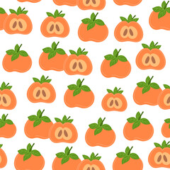 Seamless Pattern with Persimmons on White Background