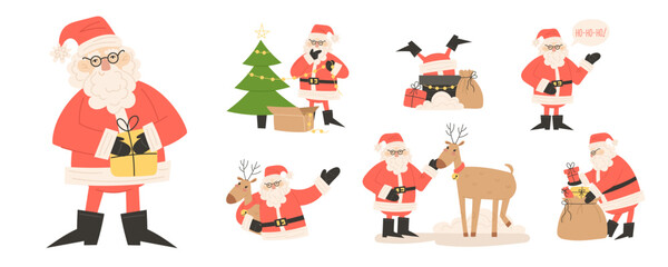 Set of Santa Claus illustrations for Christmas cards