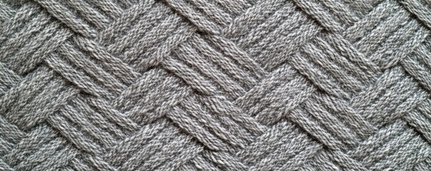 Grey Knitted Texture Cable Knit Pattern, Wool Yarn, Close-Up Image, Textile Background. Knitting, Texture