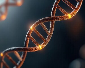 DNA helix glowing with digital overlays, closeup of realtime genetic editing in a futuristic lab