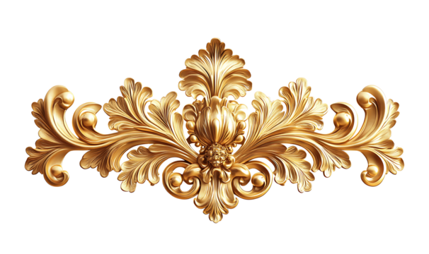 Golden decorative ornament with vintage design element on isolated transparent background png


