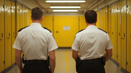 Obraz premium Security Officers in Yellow Corridor at International Border