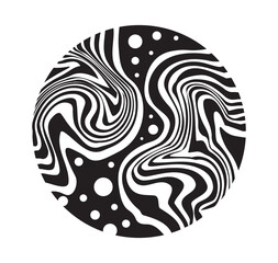 Psychedelic trippy pattern figure. Abstract minimalistic creativity and art. Blob and flow dynamic composition. Rounded splashes. Linear vector illustration