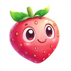 Obraz premium A cute and cheerful cartoon strawberry with large eyes and a playful smile, perfect for children's graphics and illustrations.
