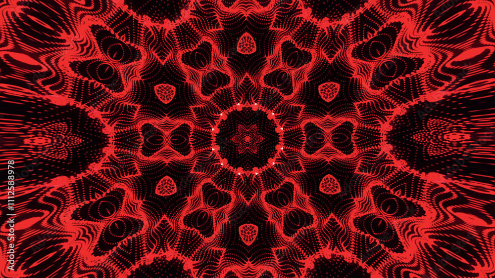 Poster seamless pattern with symmetrical design in red tones. abstract kaleidoscopic geometric pattern. hyp