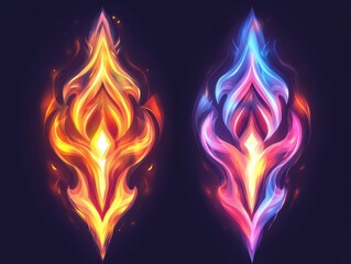 A futuristic emblem design with abstract fire cycles in bold, luminous hues, glowing vividly on a dark background