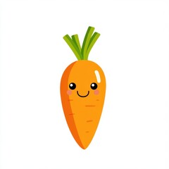 A cute, smiling cartoon carrot character with a bright orange color and green leafy tops, perfect for kids' designs.