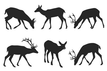 set of deer vector silhouette