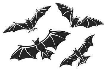 set of bats vector silhouette