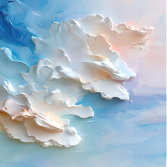 Textured abstract clouds in soft pastel colors against blue sky