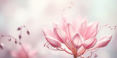 Obraz premium A Delicate Pink Flower with Soft Petals and Delicate Twirling Stems Against a Blurred Pastel Background
