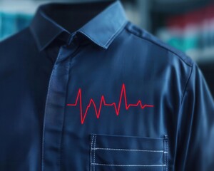 Detailed view of a smart shirt with embedded ECG electrodes, monitoring heart health