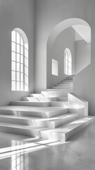 Minimalist staircase design with natural light and shadows