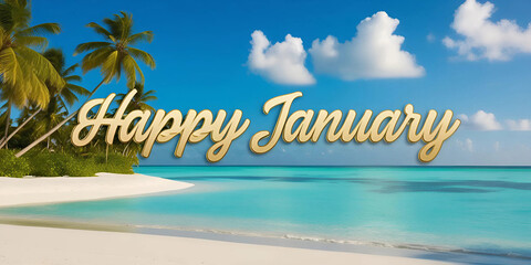Obraz premium Happy January text illustration, January celebration design