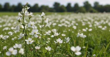 Fototapeta premium White campion flowers blooming in Norfolk field, field, white campion