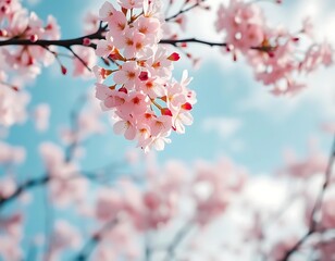 Obraz premium A close-up view of cherry blossom branches in full bloom