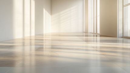 Fototapeta premium Abstract beige studio background for product presentation. Empty room with shadows and lights.