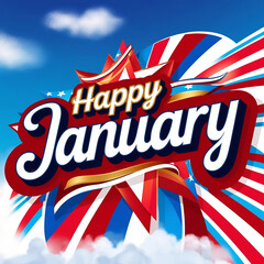 Happy January text illustration, January celebration design