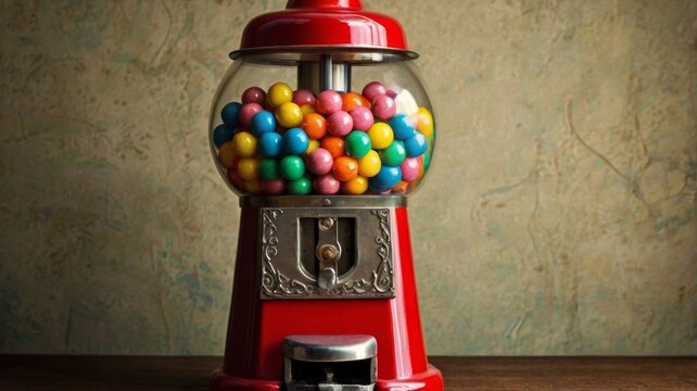 Old fashioned gumball machine with colorful gumballs, retro, vintage, candy, dispenser, antique, bubblegum