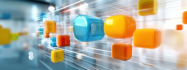 Abstract Digital Background with Colorful 3D Blocks and Dynamic Lines Representing Speed, Innovation, and Technology for Creative Projects or Marketing Purposes