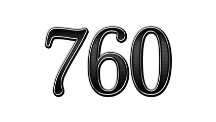 black metal 3d design of number 760 on white background.