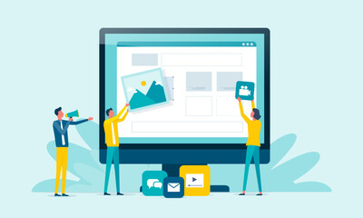 web design and mobile application design process concept with designer and developer team working concept	
