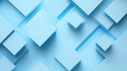 Abstract 3D Render: Light Blue Geometric Shapes Interlocking. AI Generated