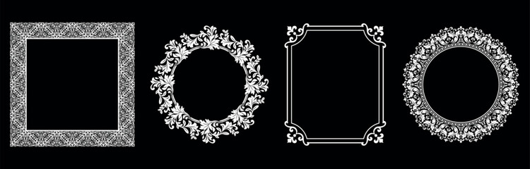 Set of decorative frames Elegant vector element for design in Eastern style, place for text. Floral black and white borders. Lace illustration for invitations and greeting cards.