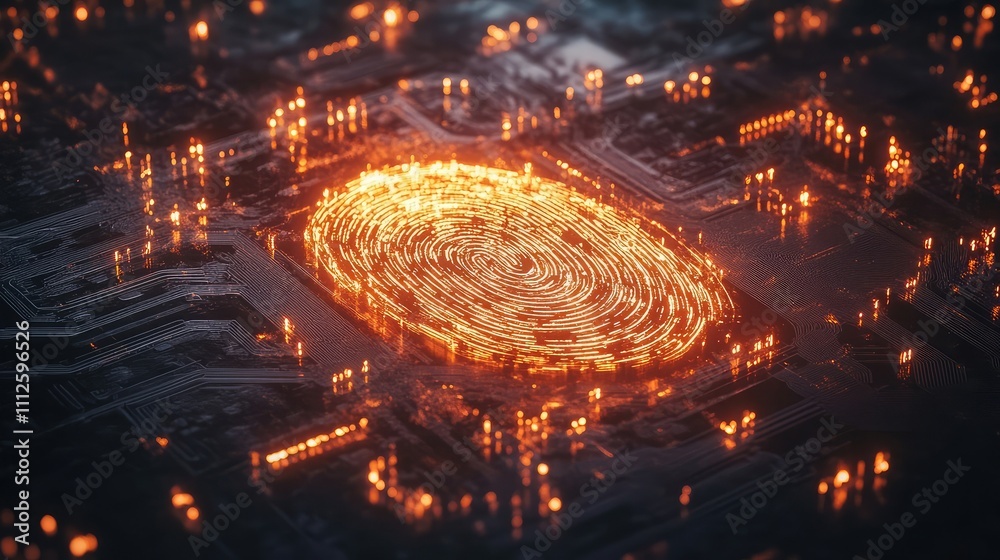 Poster a creative depiction of a glowing fingerprint surrounded by secure data patterns