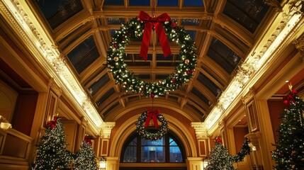 Obraz premium Festive Interior with Christmas Decorations and Lights