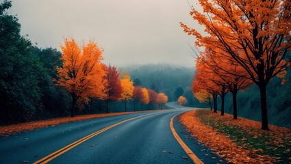 Sketch Drawing Road Autumn Themed Wallpaper Background