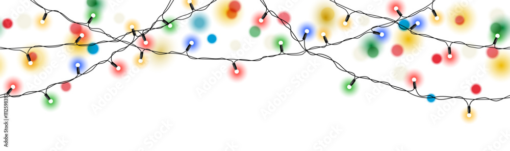 Wall mural vector set of realistic glowing colorful christmas lights in seamless pattern isolated on white back
